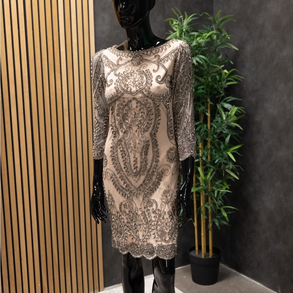 Pisarro Nights Gold Long Sleeve Sheath Dress